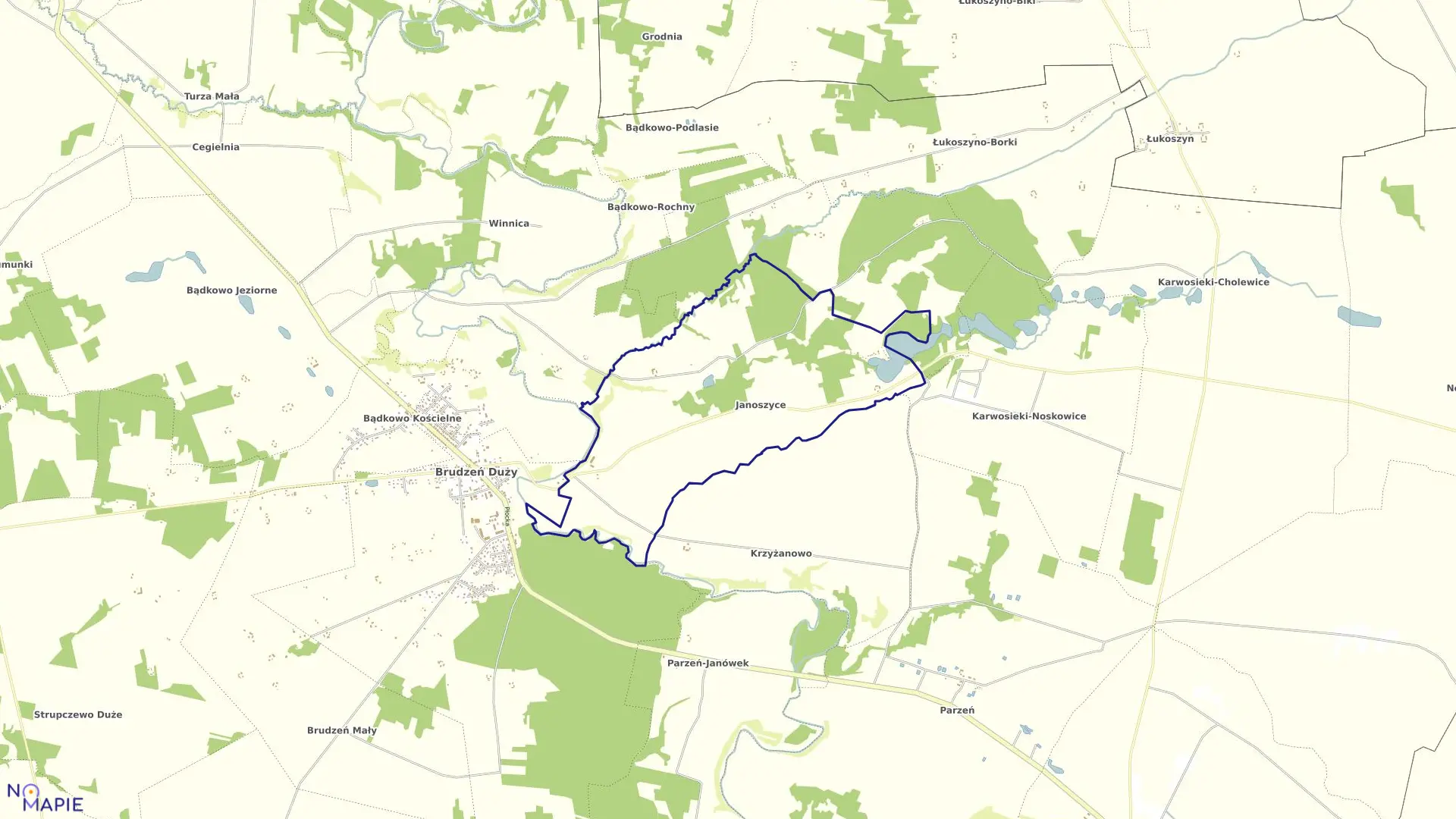 Mapa obrębu JANOSZYCE w gminie Brudzeń Duży