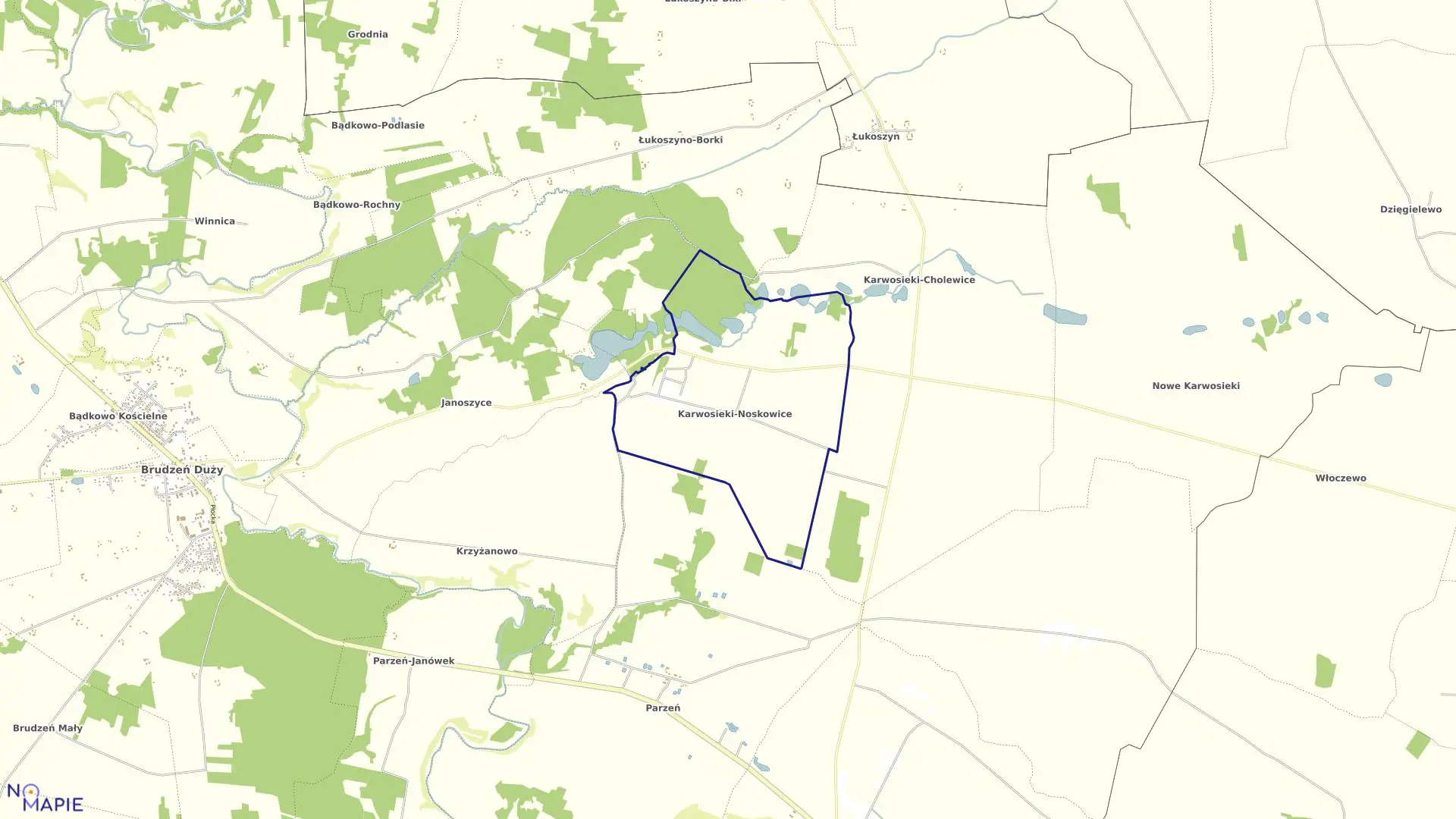 Mapa obrębu KARWOSIEKI NOSKOWICE w gminie Brudzeń Duży