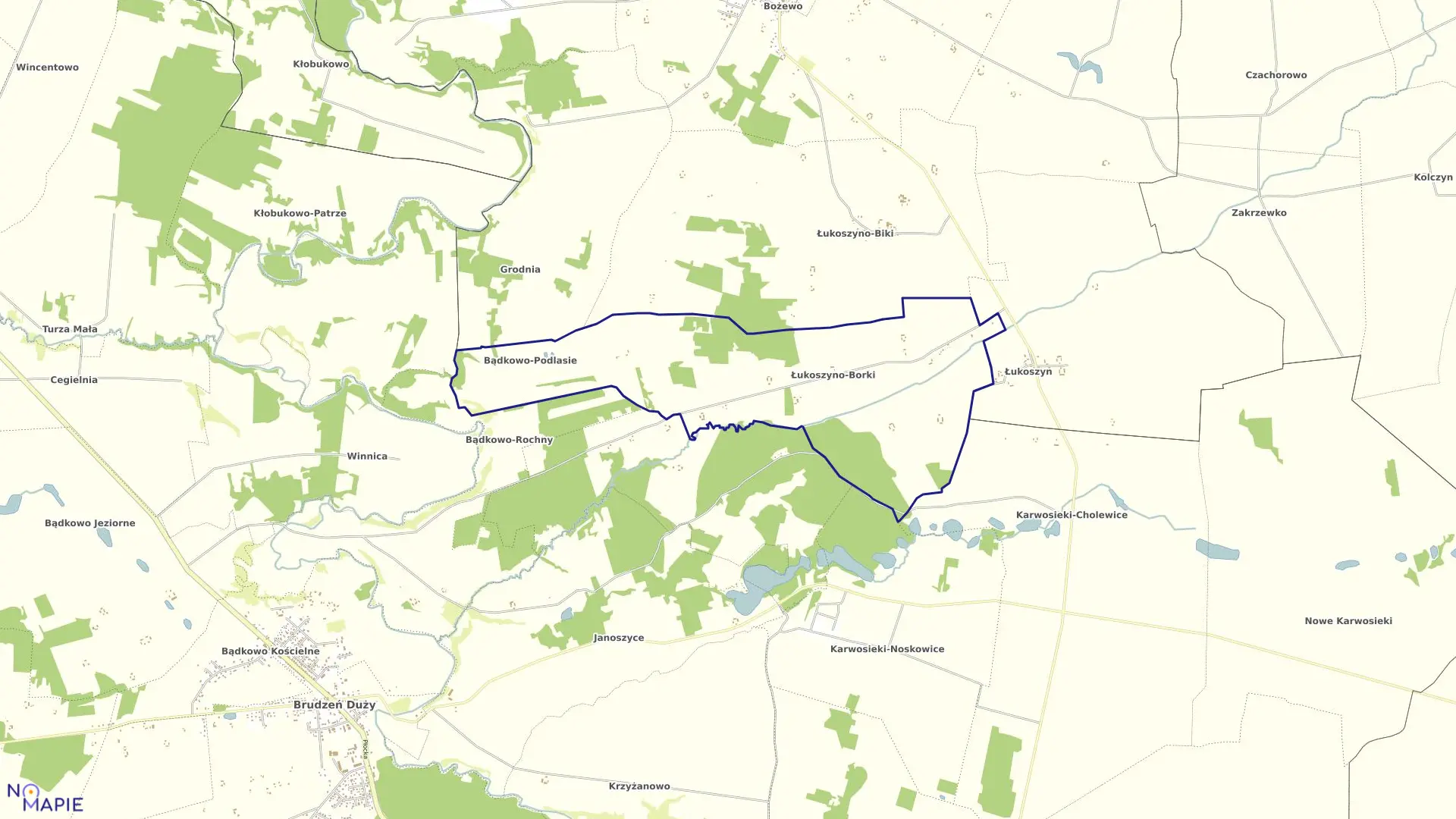 Mapa obrębu ŁUKOSZYNO-BORKI w gminie Brudzeń Duży