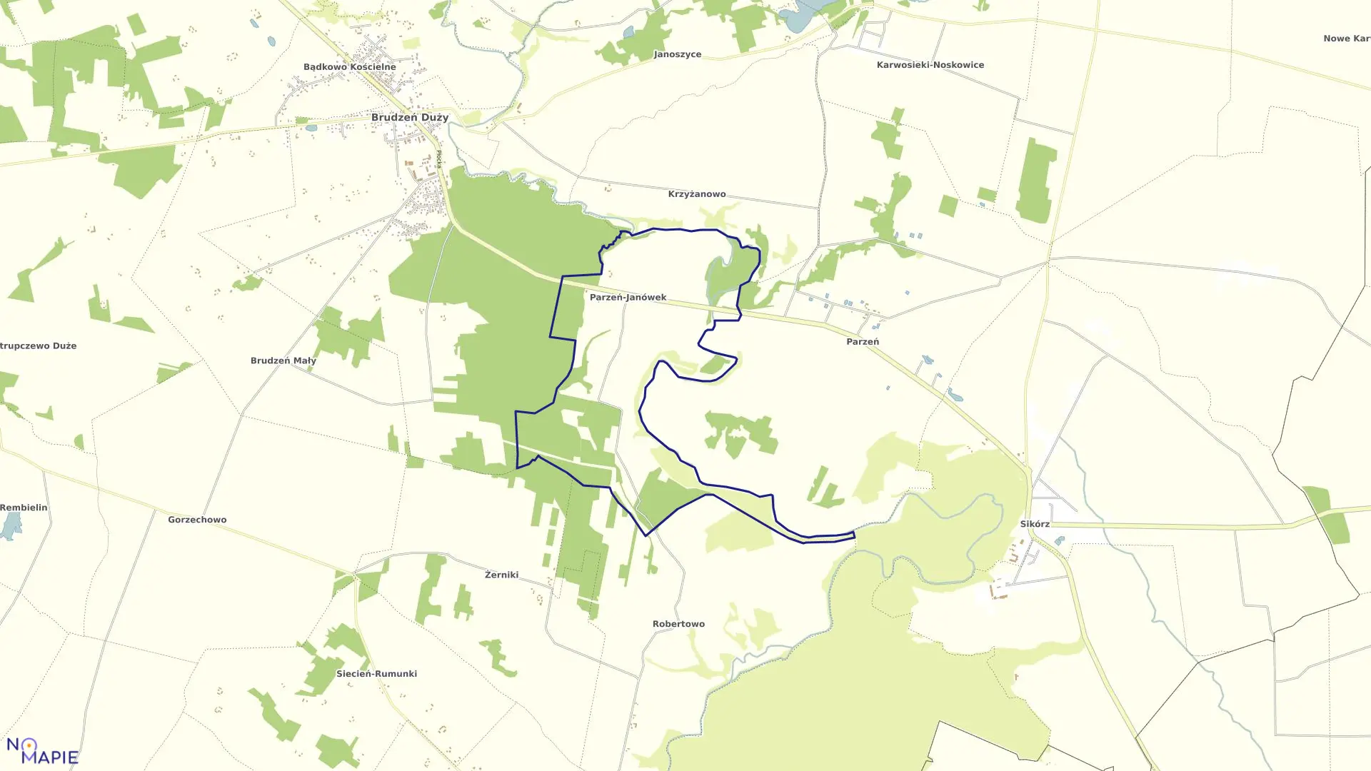 Mapa obrębu PARZEŃ I w gminie Brudzeń Duży