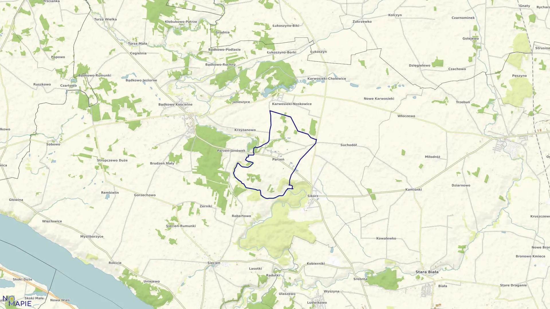 Mapa obrębu PARZEŃ II w gminie Brudzeń Duży